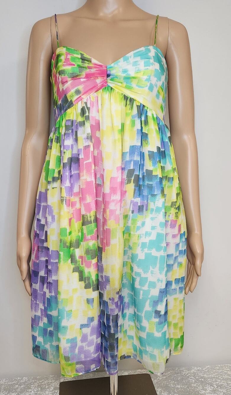 Milly of New York Womens Multicolor Silk Watercolor Babydoll Mini Dress-Size 4